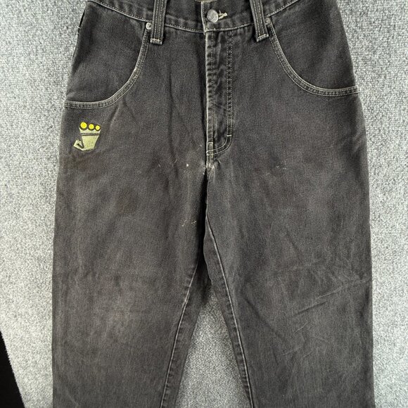JNCO Smoke Stacks 179 Jeans Denim Embroidered Men Charcoal Wash USA ACTL 27X27 - Picture 1 of 16